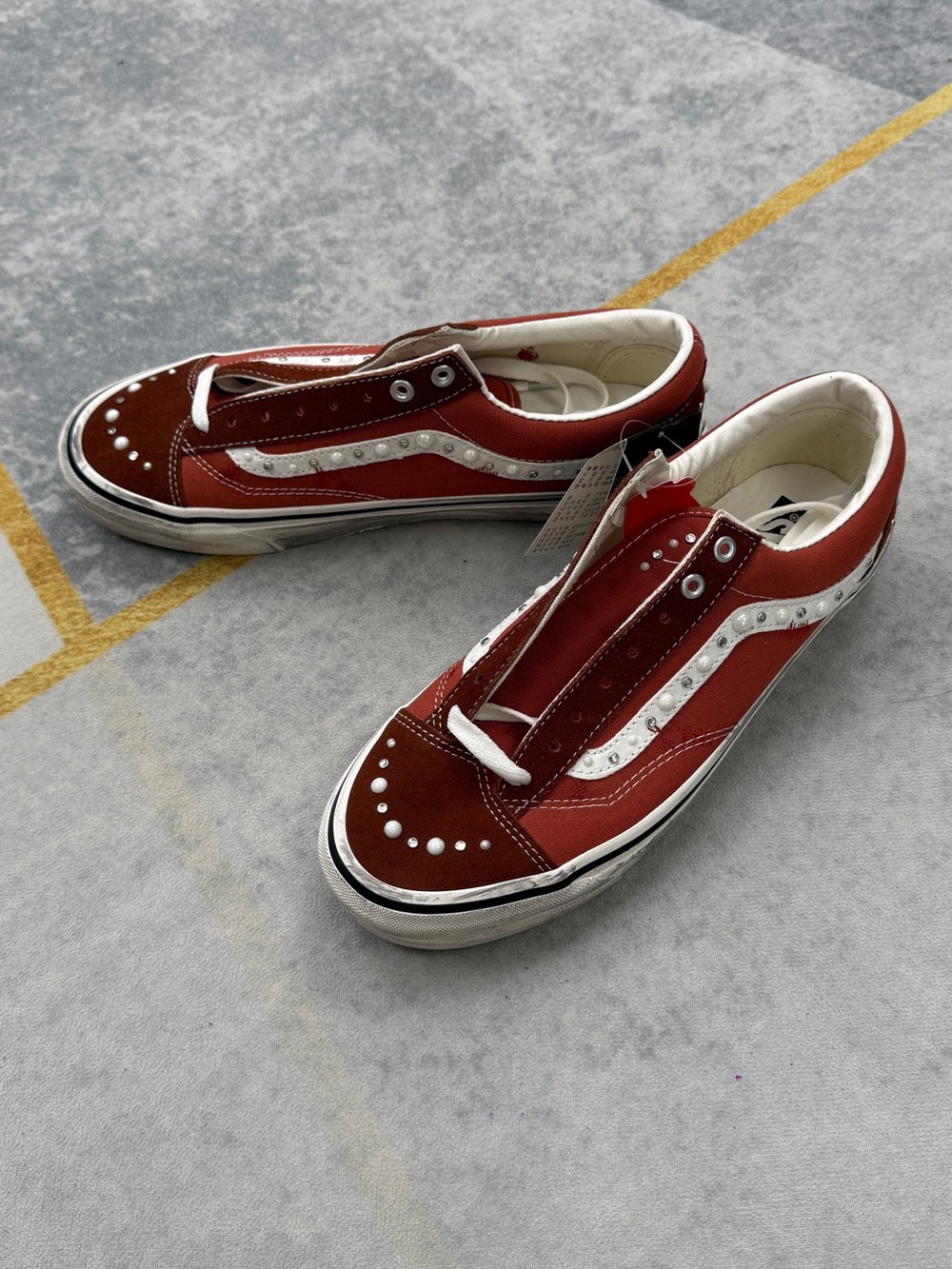 Vans Red Suede Sneakers with White Accents - Picture 6 of 11